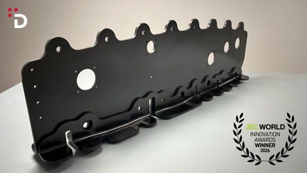 Demonstrator of a welded thermoplastic rib, awarded a JEC Innovation Award in January 2026